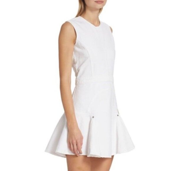 7 For All Mankind Sz XL Dress Denim Sleeveless Flounced Mini White New - Picture 3 of 11